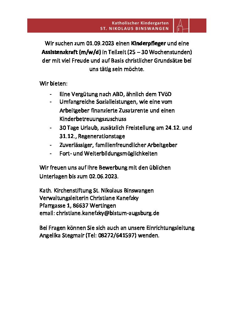 Stellenanzeige Mai 2023